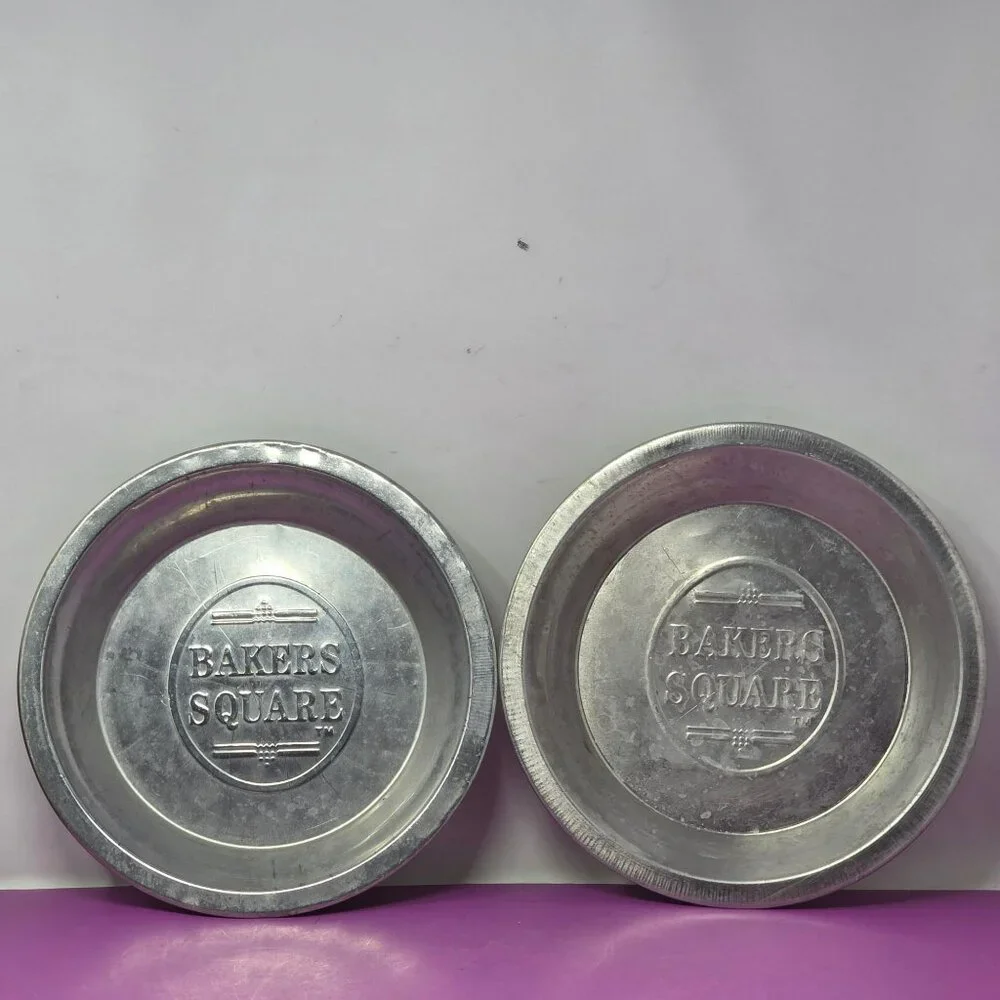 Set Of 6 Vintage Bakers Square Aluminum‎ Pie Pans Embossed Logo Durable Bakeware